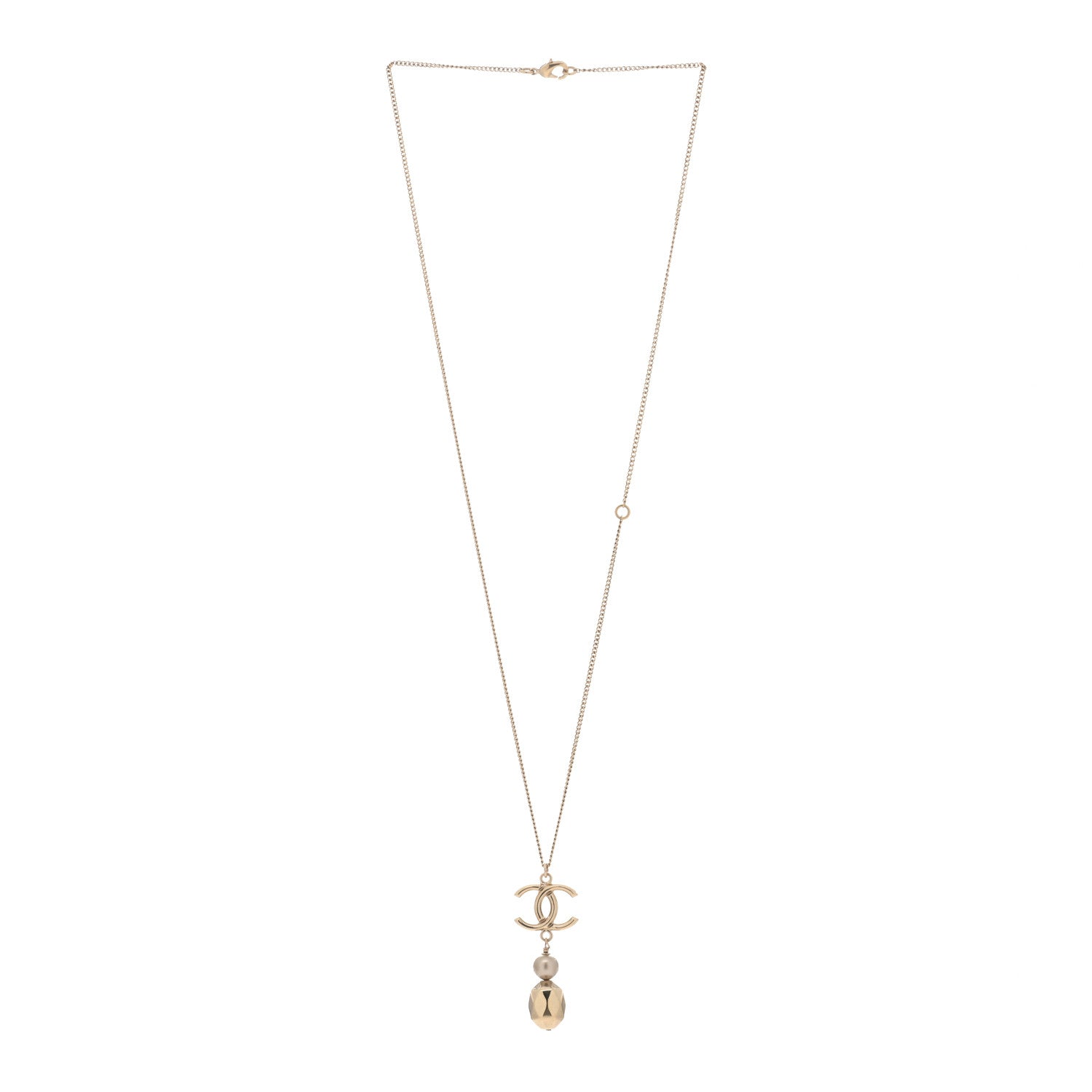 Chanel Metal Bead CC Drop CC Pendant Necklace Gold 2 of 3