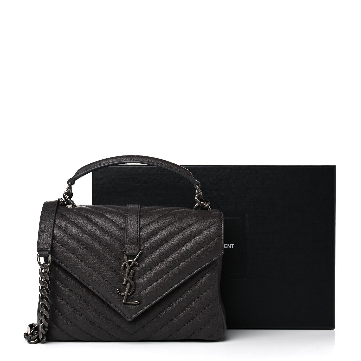 Saint Laurent Sheepskin Matelasse Chevron Monogram Medium College Bag Asphalt 14 of 14