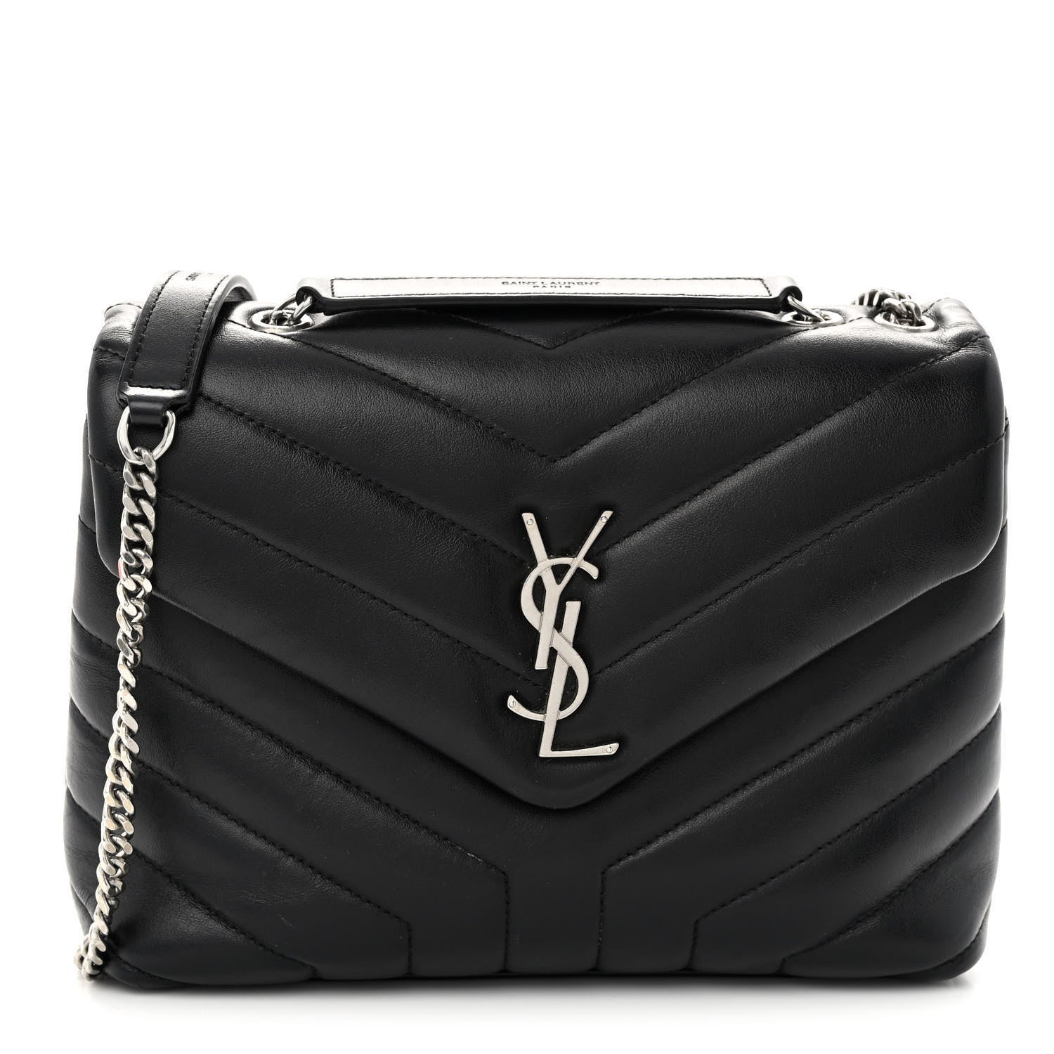 Saint Laurent Calfskin Y Quilted Monogram Small Loulou Chain Satchel Black 1 of 10
