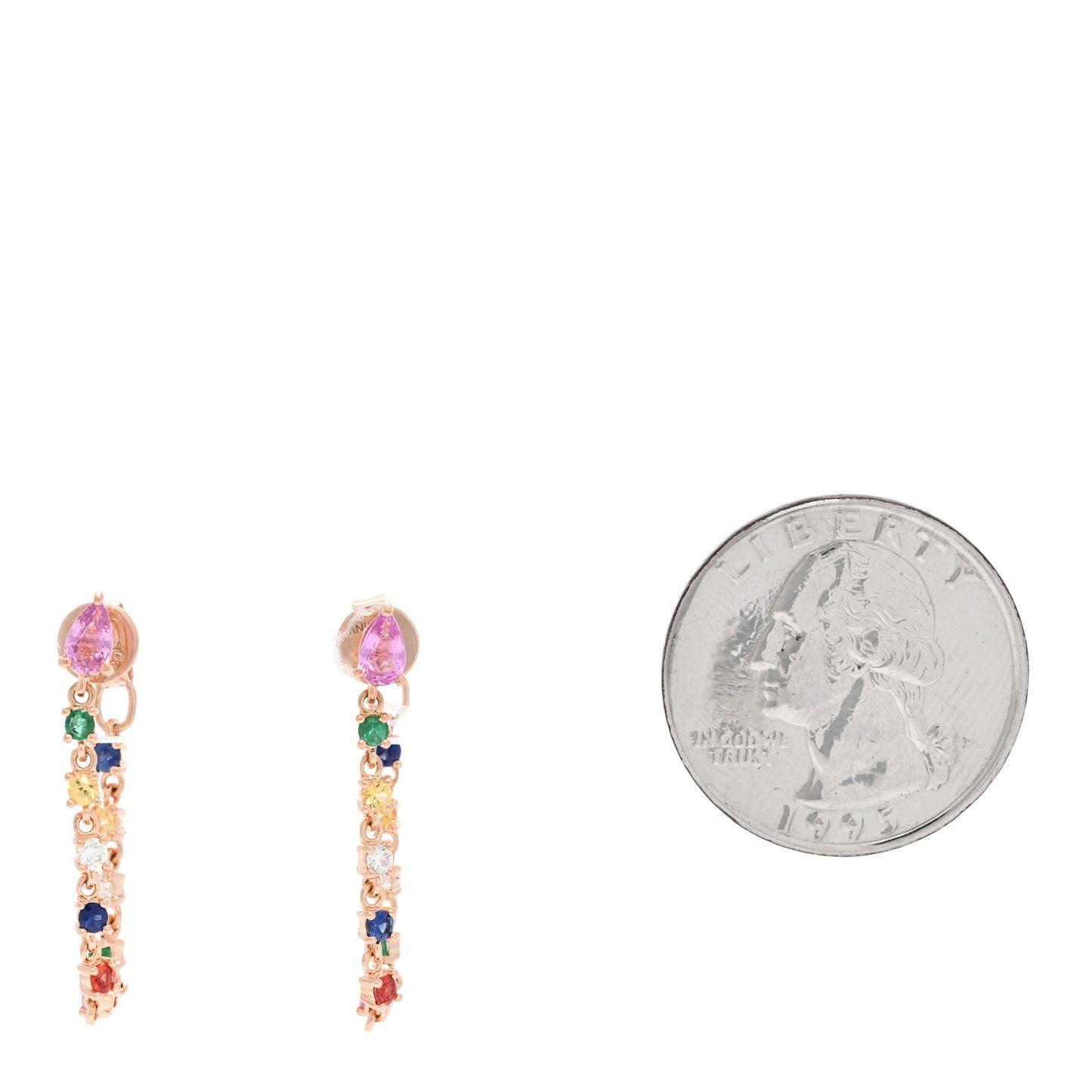 18K Rose Gold Diamond Rainbow Sapphire Emerald Loop Earrings