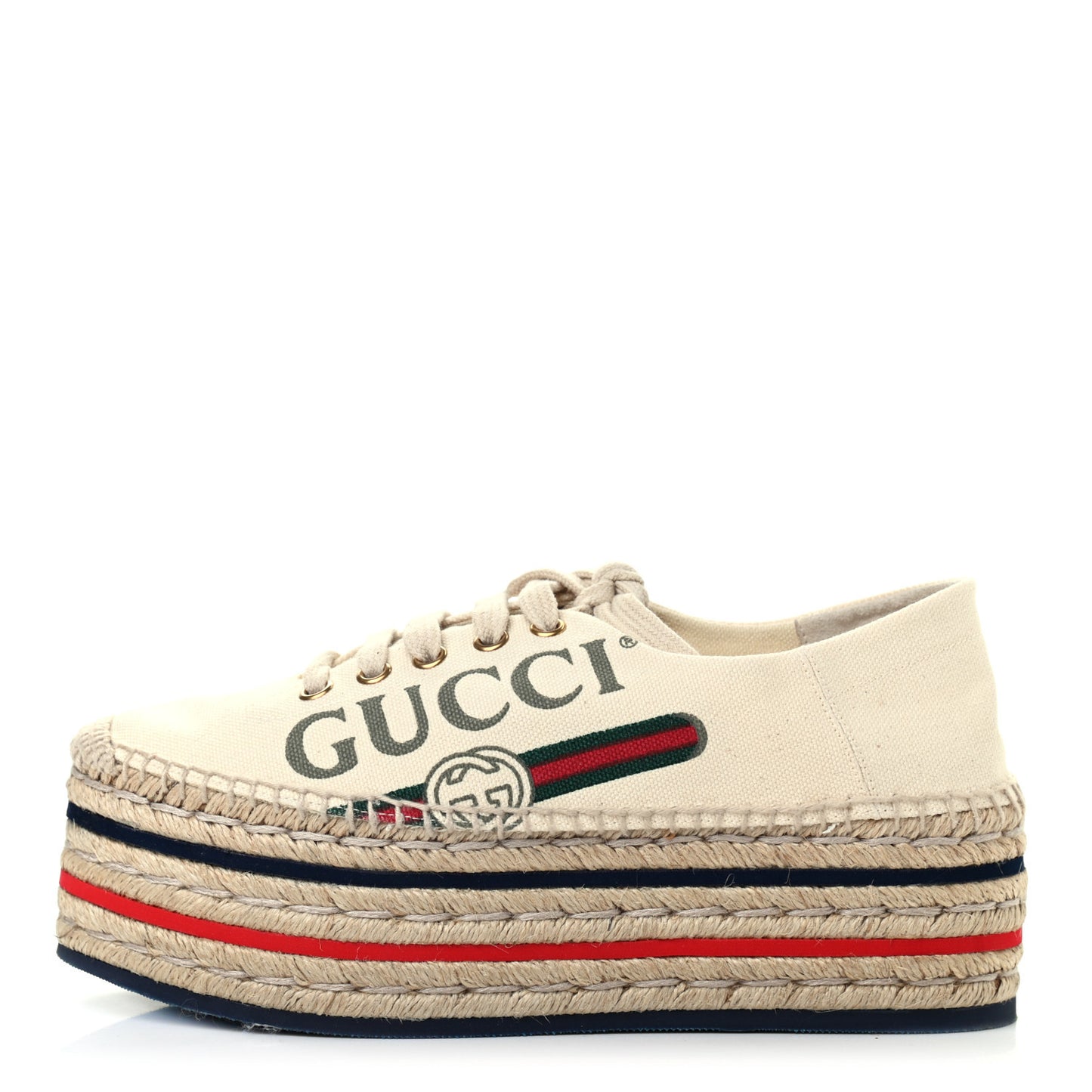 Canvas Logo Lace-Up Platform Espadrilles 36 Greggio Grege