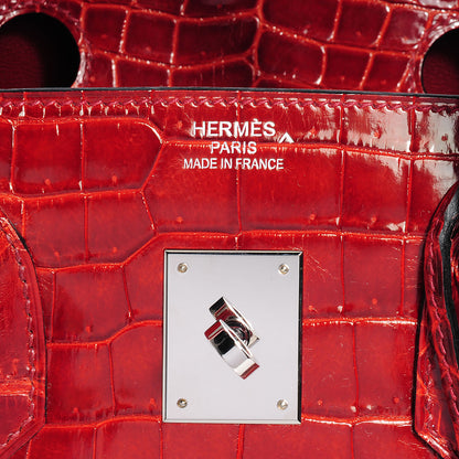 Hermes Shiny Porosus Crocodile Birkin 35 Rouge H 7 of 19