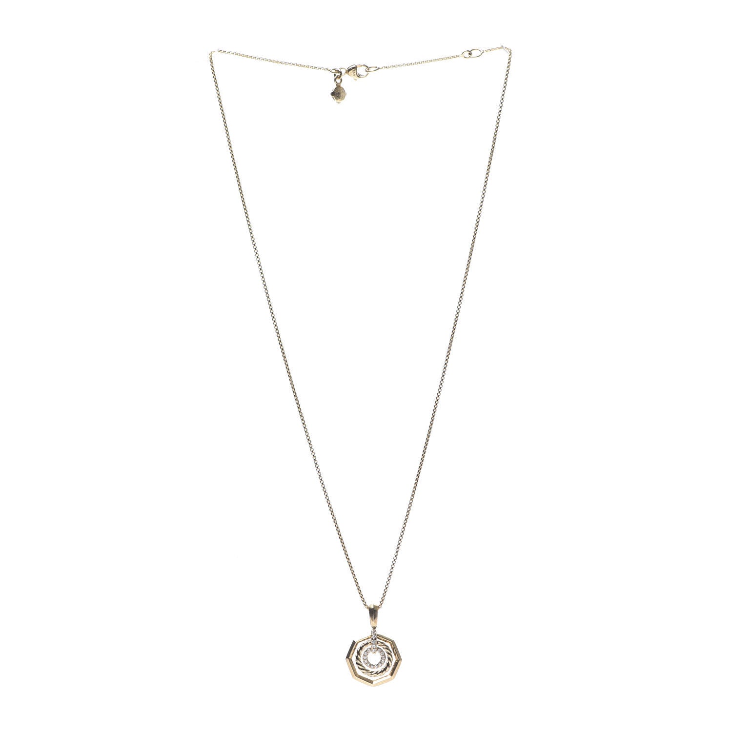 David Yurman 18K Yellow Gold Diamond 16mm Stax Pendant Necklace 3 of 7