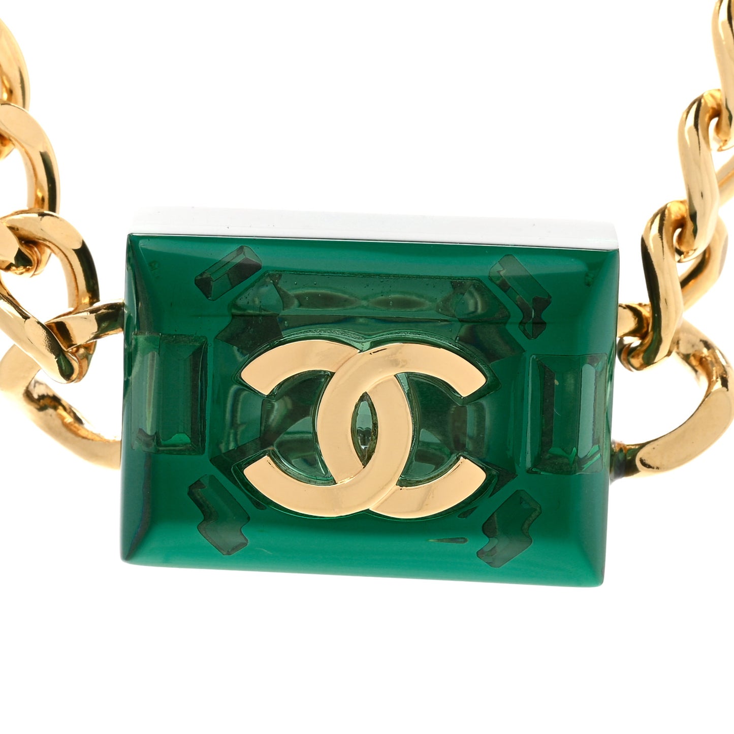 Metal Resin CC Square Choker Gold Green