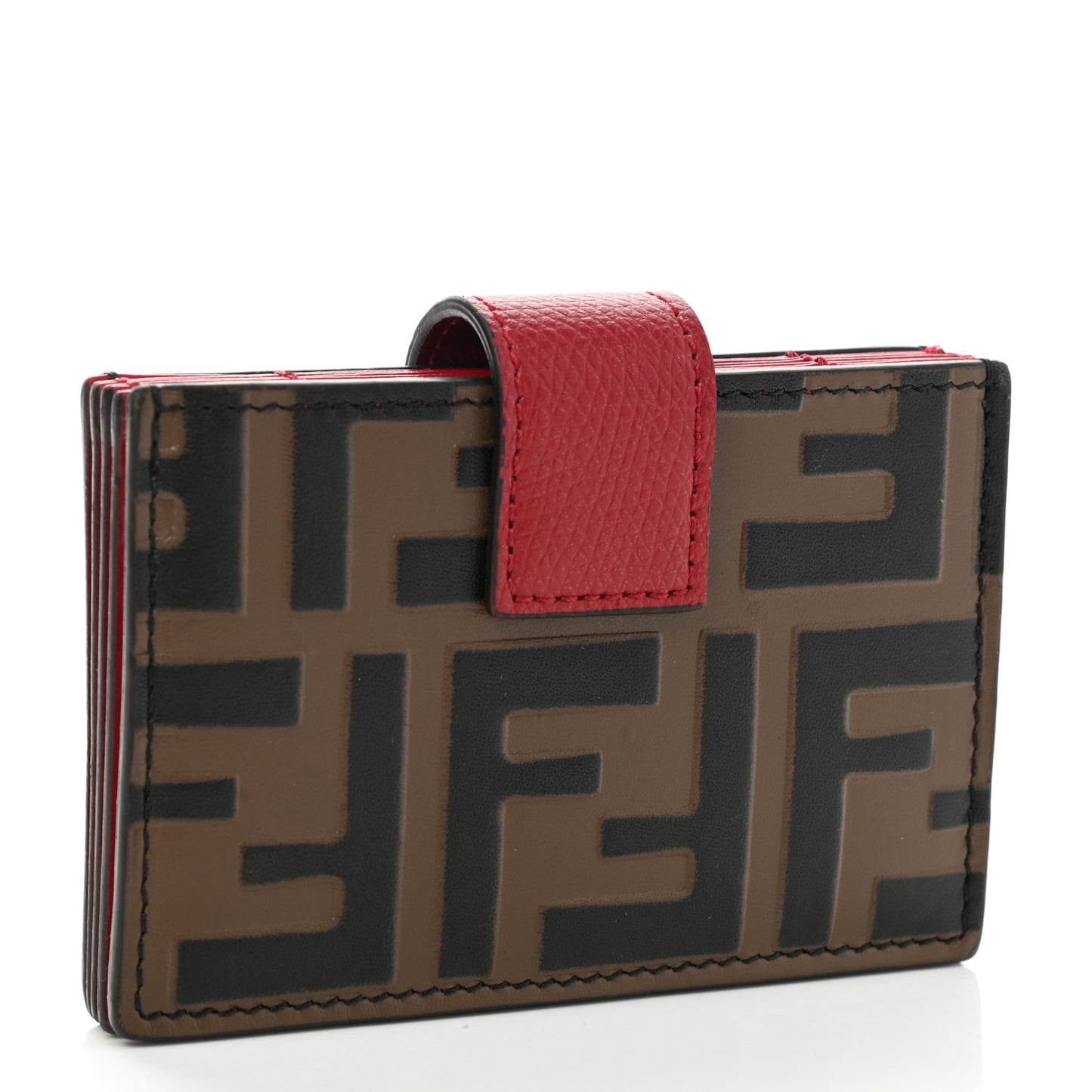 Vitello Cruise F is Fendi Bi-Color FF 1974 Embossed Gusseted Card Holder Maya Black Rosso