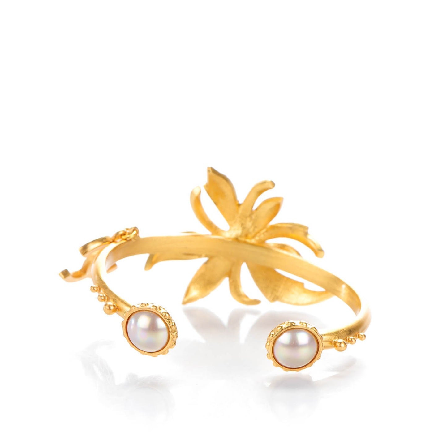 Pearl Crystal CC Palm Tree Cuff Gold