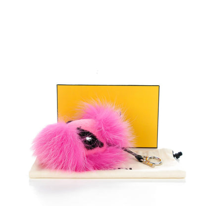 Fendi Fox Fur Shearling Crystal Tria Monster Bag Bug Charm Bubblegum 5 of 5