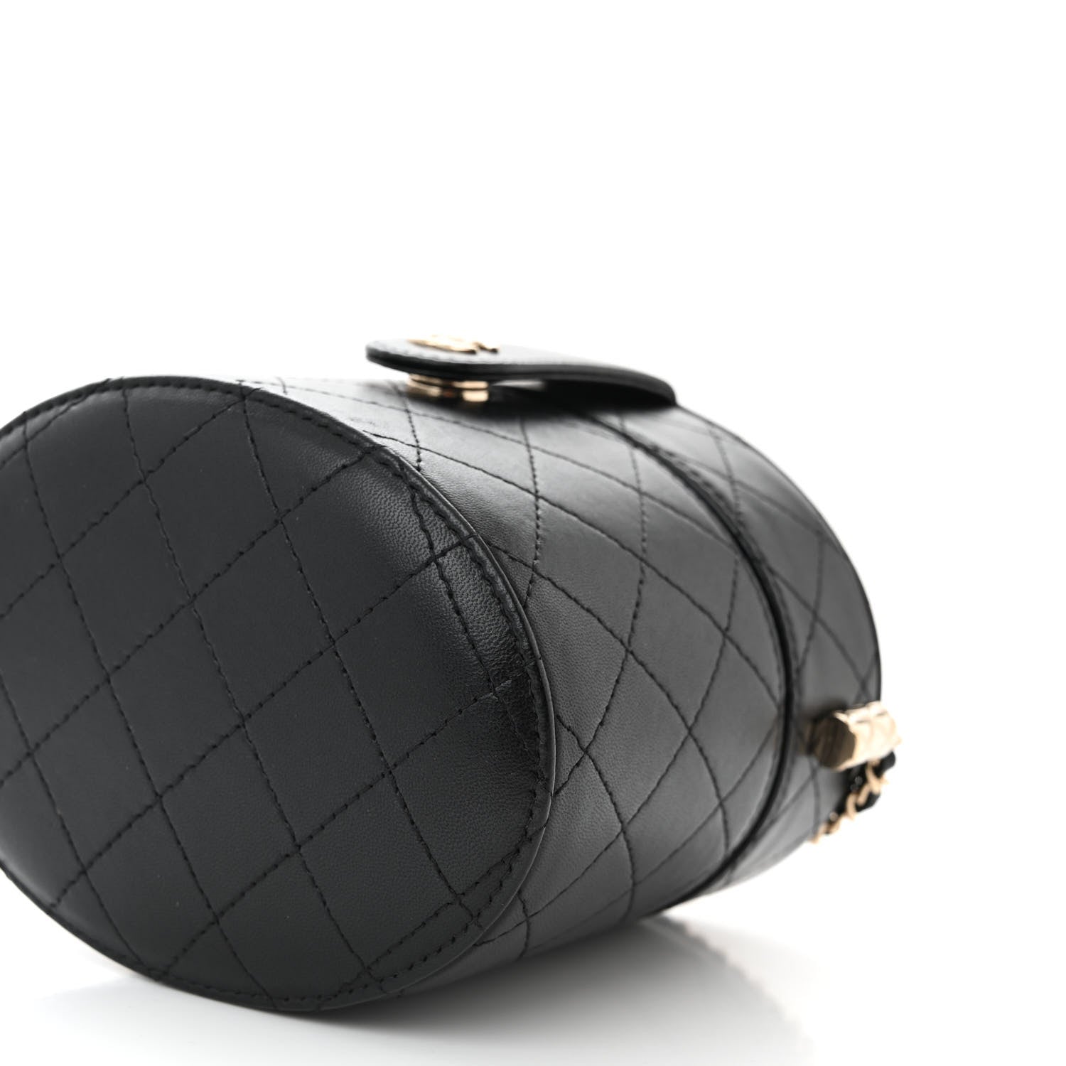 Chanel Lambskin Quilted Round Vanity Case With Chain Black 10 of 11