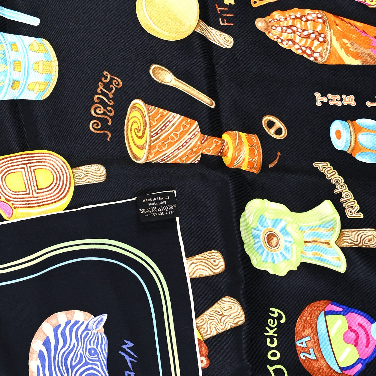 Hermes Silk Funny Ice Cream Scarf 70 Black Jaune Multicolor 3 of 3