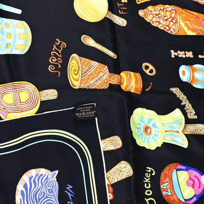 Hermes Silk Funny Ice Cream Scarf 70 Black Jaune Multicolor 3 of 3