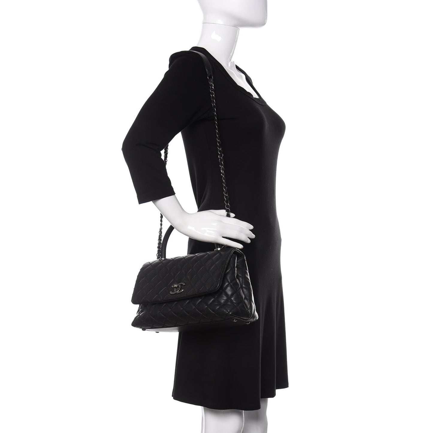 Caviar Quilted Small Coco Handle Flap Black