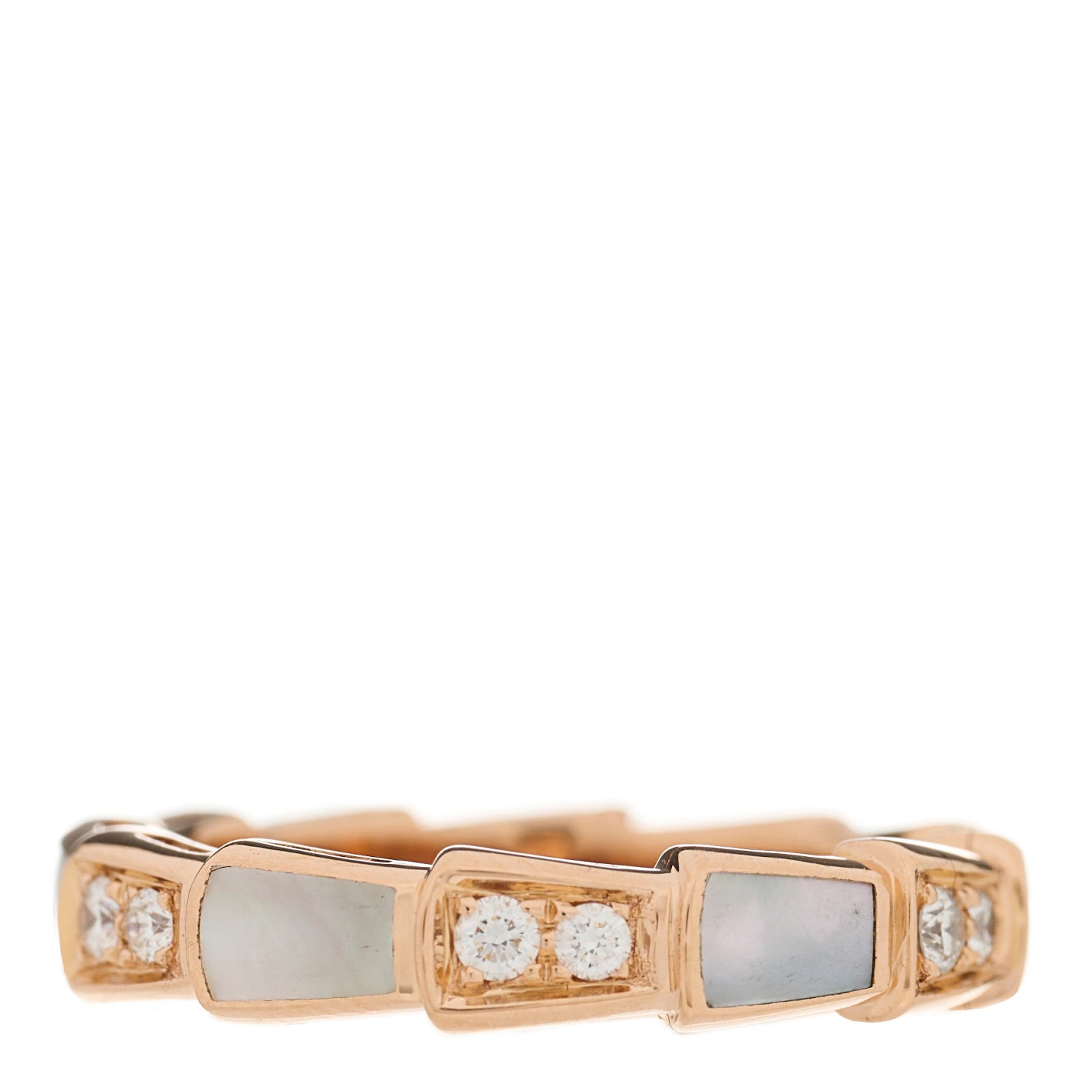 Bulgari 18K Rose Gold Diamond Mother of Pearl 4mm Serpenti Viper Band Ring 49 5 1 of 6