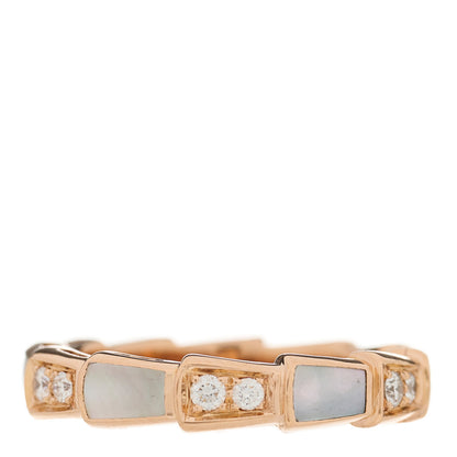 Bulgari 18K Rose Gold Diamond Mother of Pearl 4mm Serpenti Viper Band Ring 49 5 1 of 6