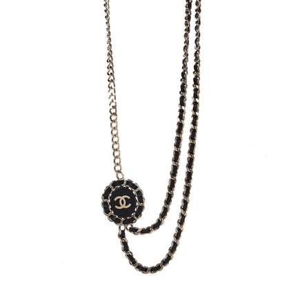 Chanel Lambskin CC Long Chain Necklace Black Gold 1 of 7