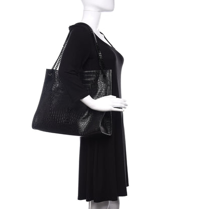 Saint Laurent Calfskin Crocodile Embossed Monogram Large Niki Shopping Bag Black 2 of 9