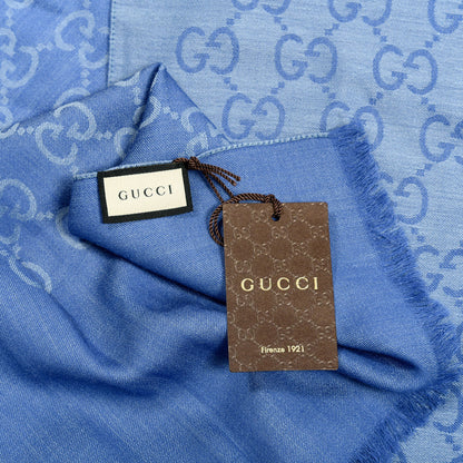 Gucci Wool Silk GG Monogram GGNat Scarf Sky Blue 4 of 4