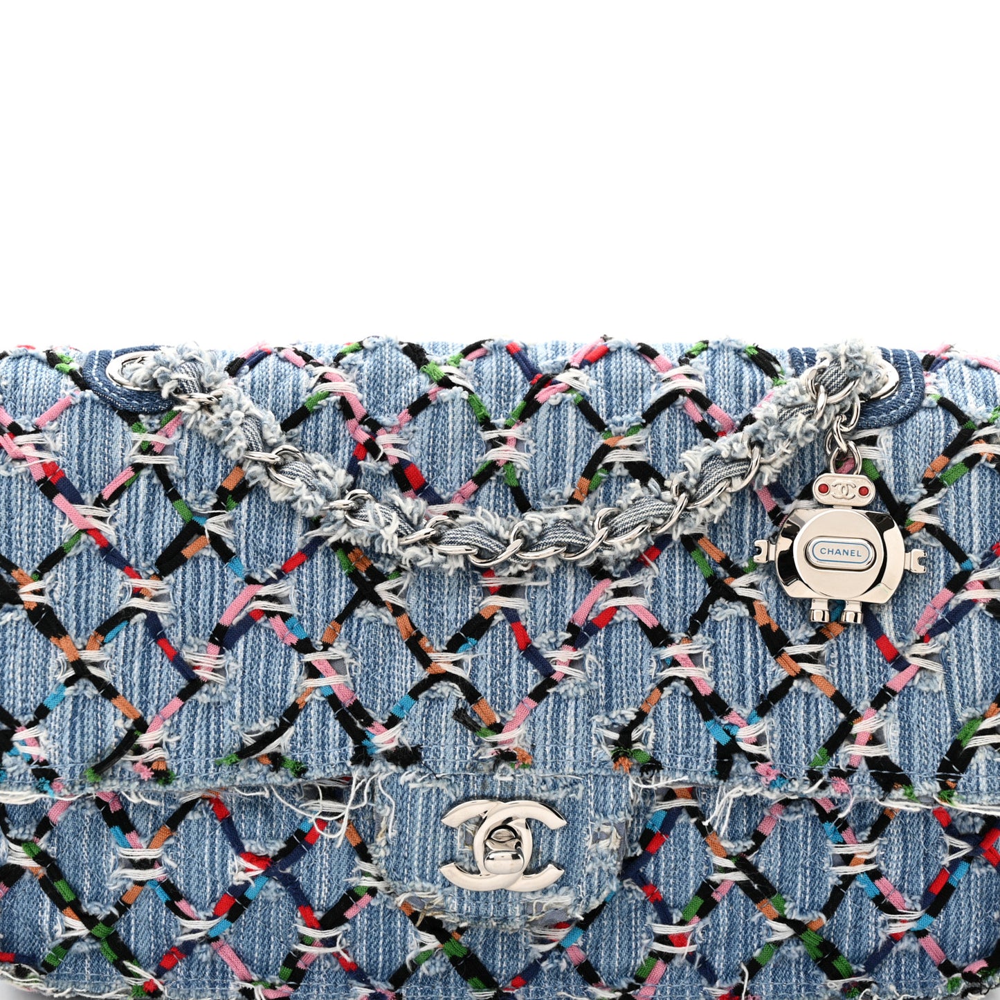 Woven Denim Medium Flap Multicolor