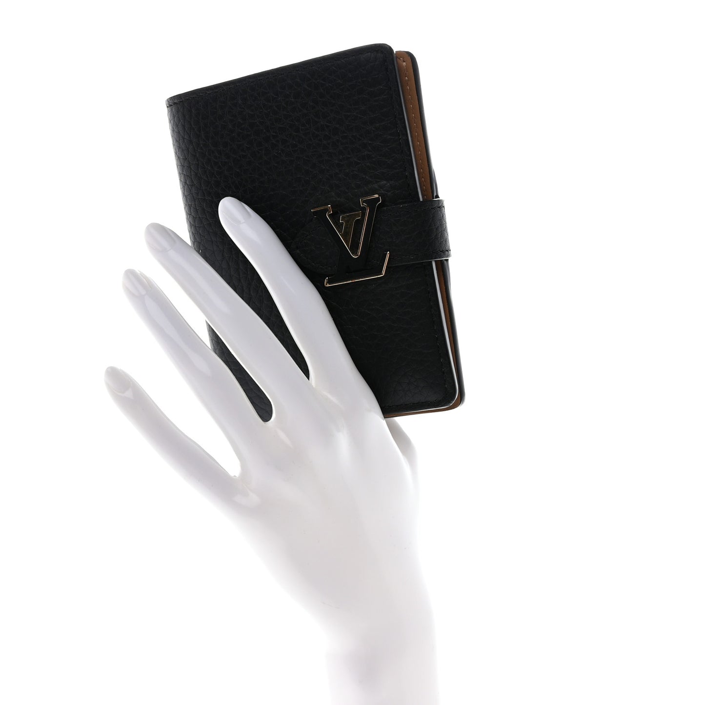 Taurillon Capucines Vertical Compact Wallet Black