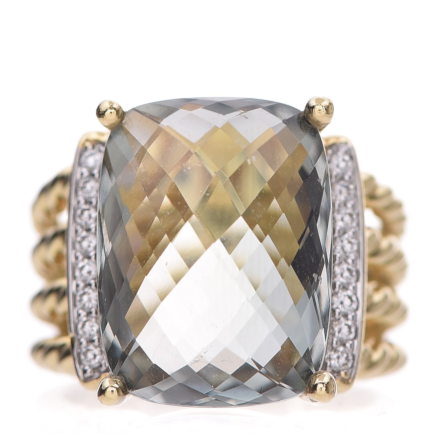 David Yurman 18K Yellow Gold Diamond Prasiolite 16mm Wheaton Ring 52 6 1 of 11