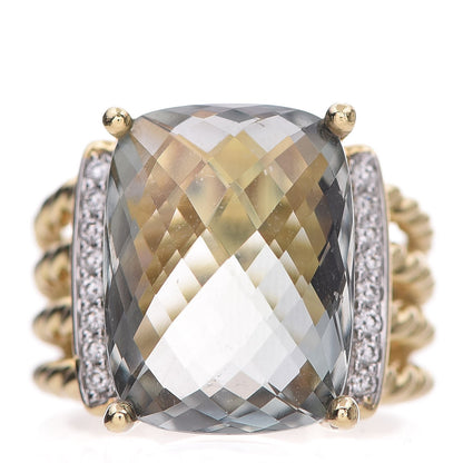 David Yurman 18K Yellow Gold Diamond Prasiolite 16mm Wheaton Ring 52 6 1 of 11