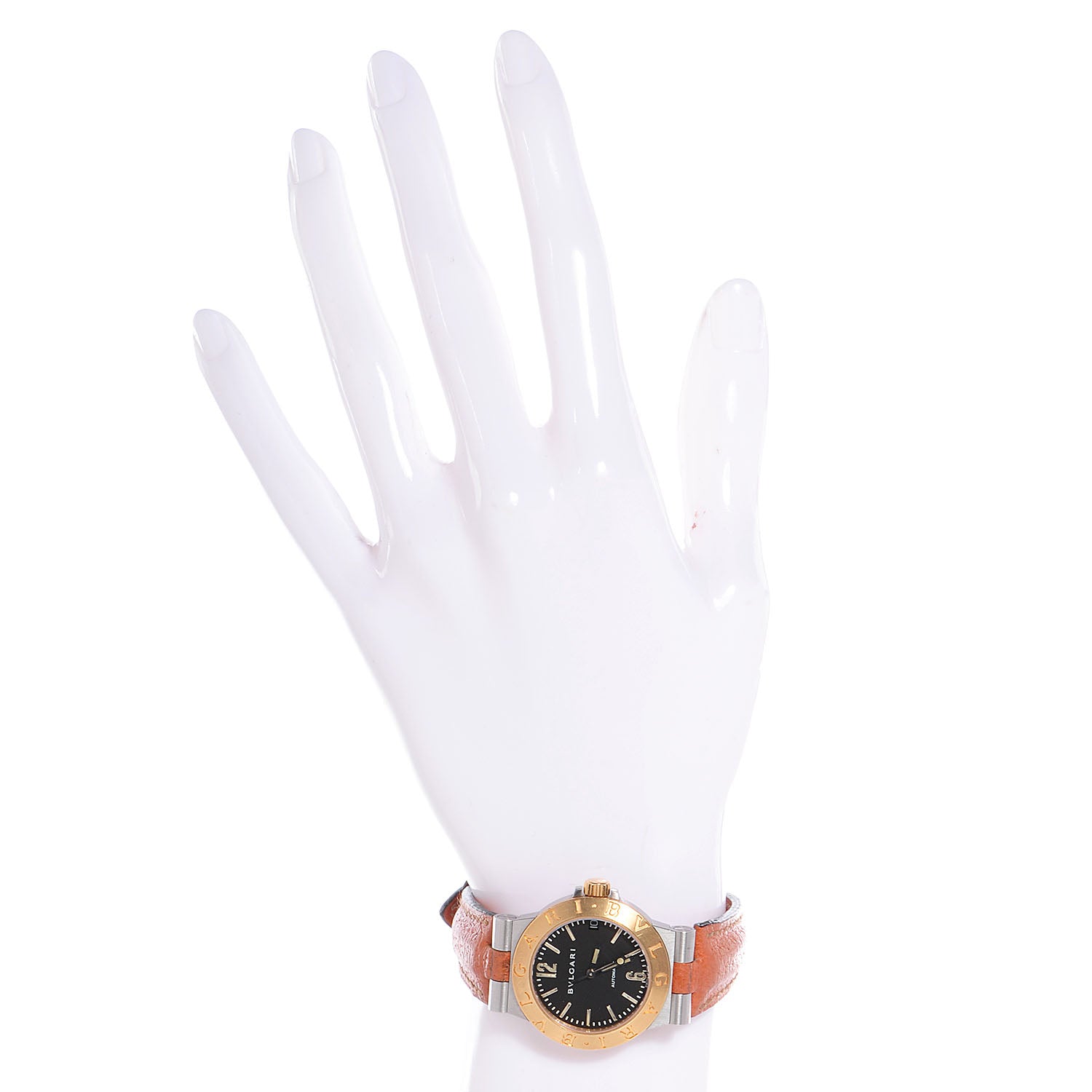 Bulgari Stainless Steel 18K Yellow Gold Calfskin 30mm Diagono Automatic Watch Black 2 of 6