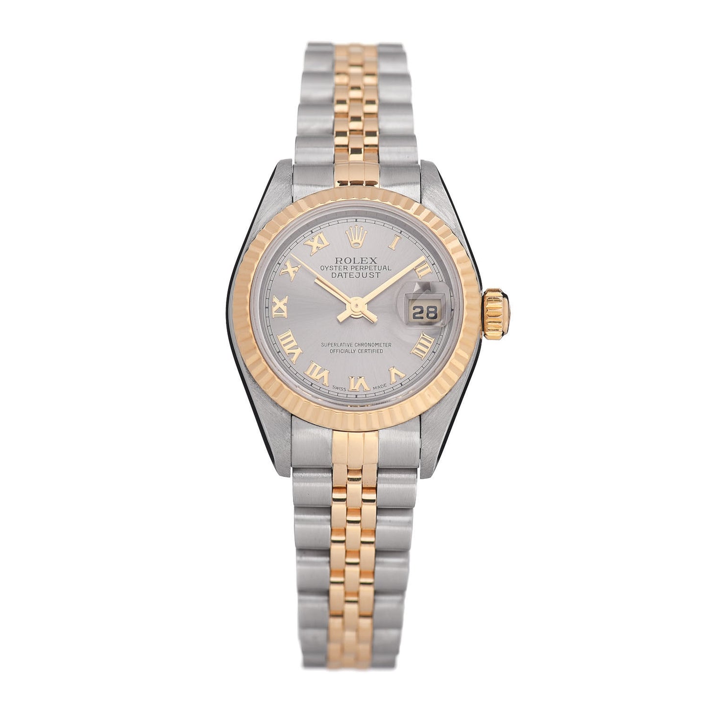 Stainless Steel 18K Yellow Gold 26mm Oyster Perpetual Datejust Watch Rhodium Roman 79173