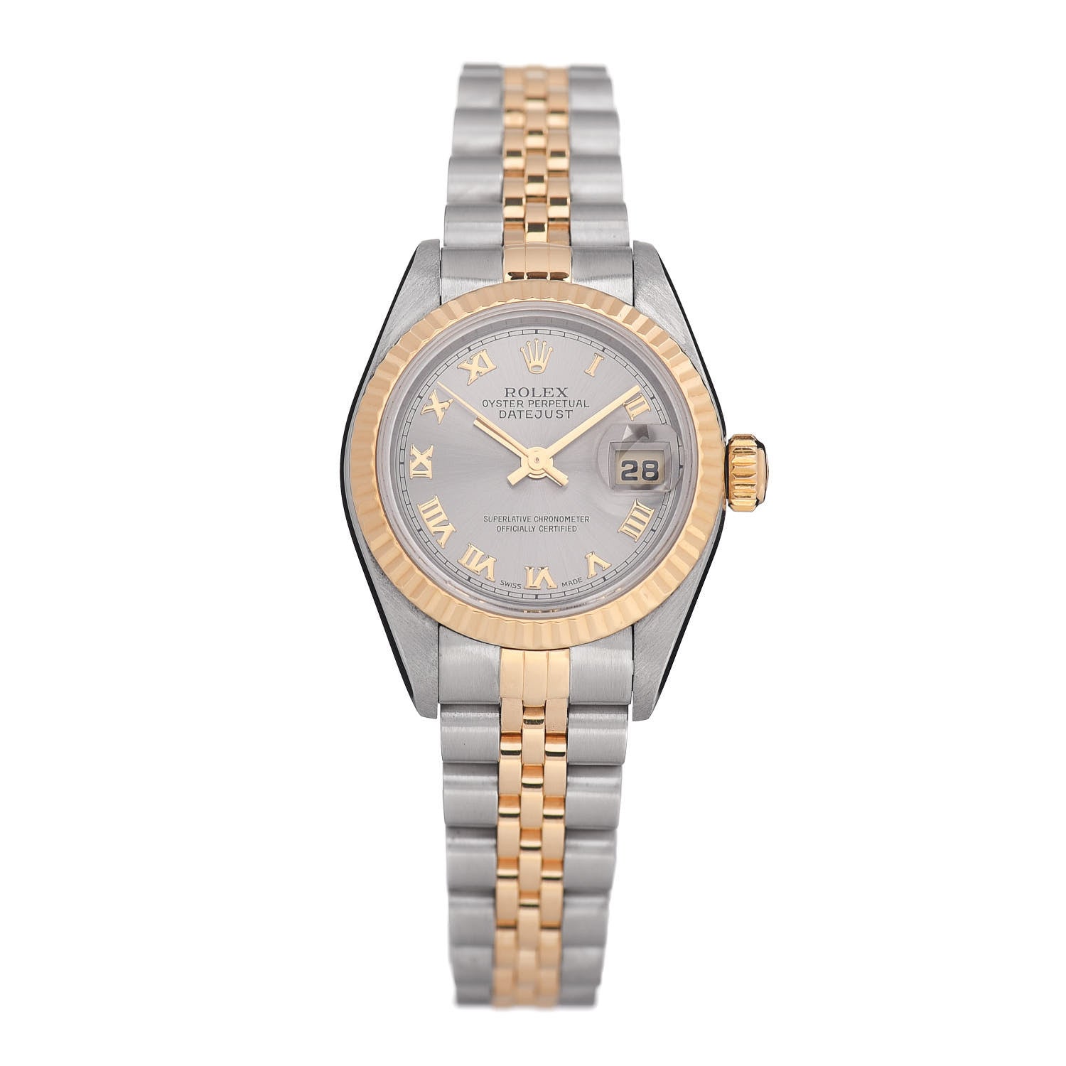 Rolex Stainless Steel 18K Yellow Gold 26mm Oyster Perpetual Datejust Watch Rhodium Roman 79173 1 of 4