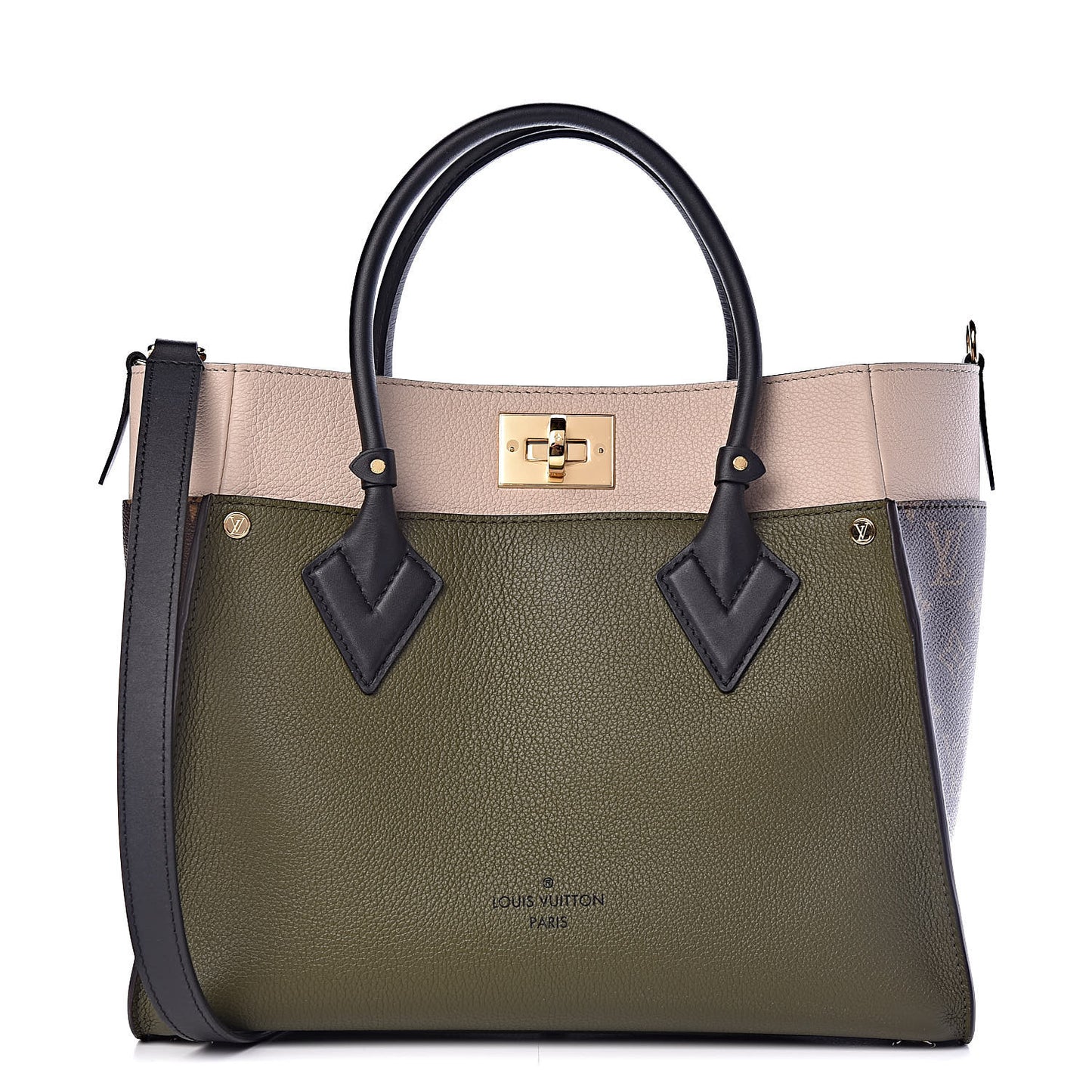 Calfskin Monogram On My Side MM Laurier Green Toffee Latte Beige