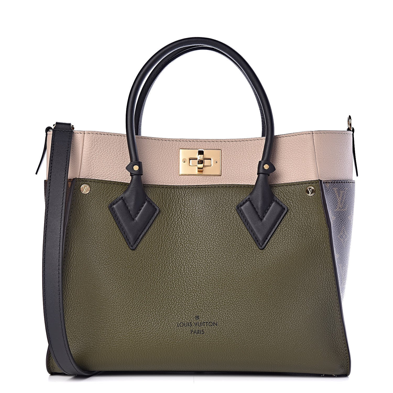 Louis Vuitton Calfskin Monogram On My Side MM Laurier Green Toffee Latte Beige 1 of 11