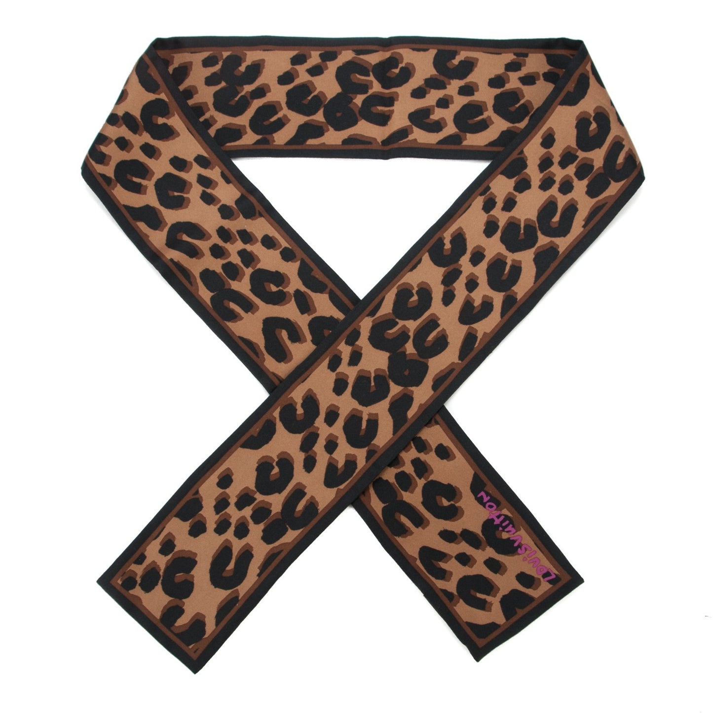 Silk Leopard Bandeau Scarf Marron