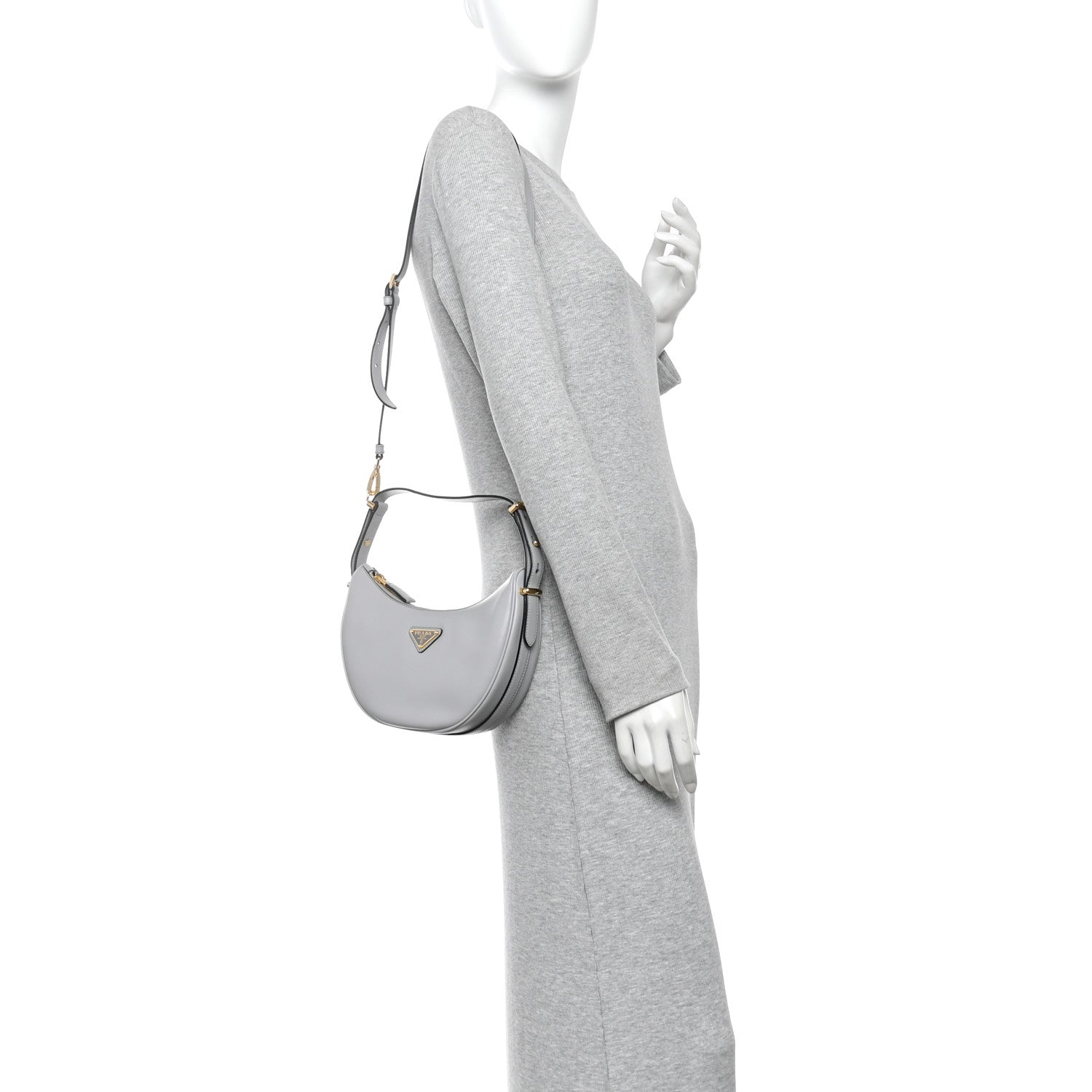 Prada Soft Calfskin Arque Shoulder Bag Ardesia 2 of 12