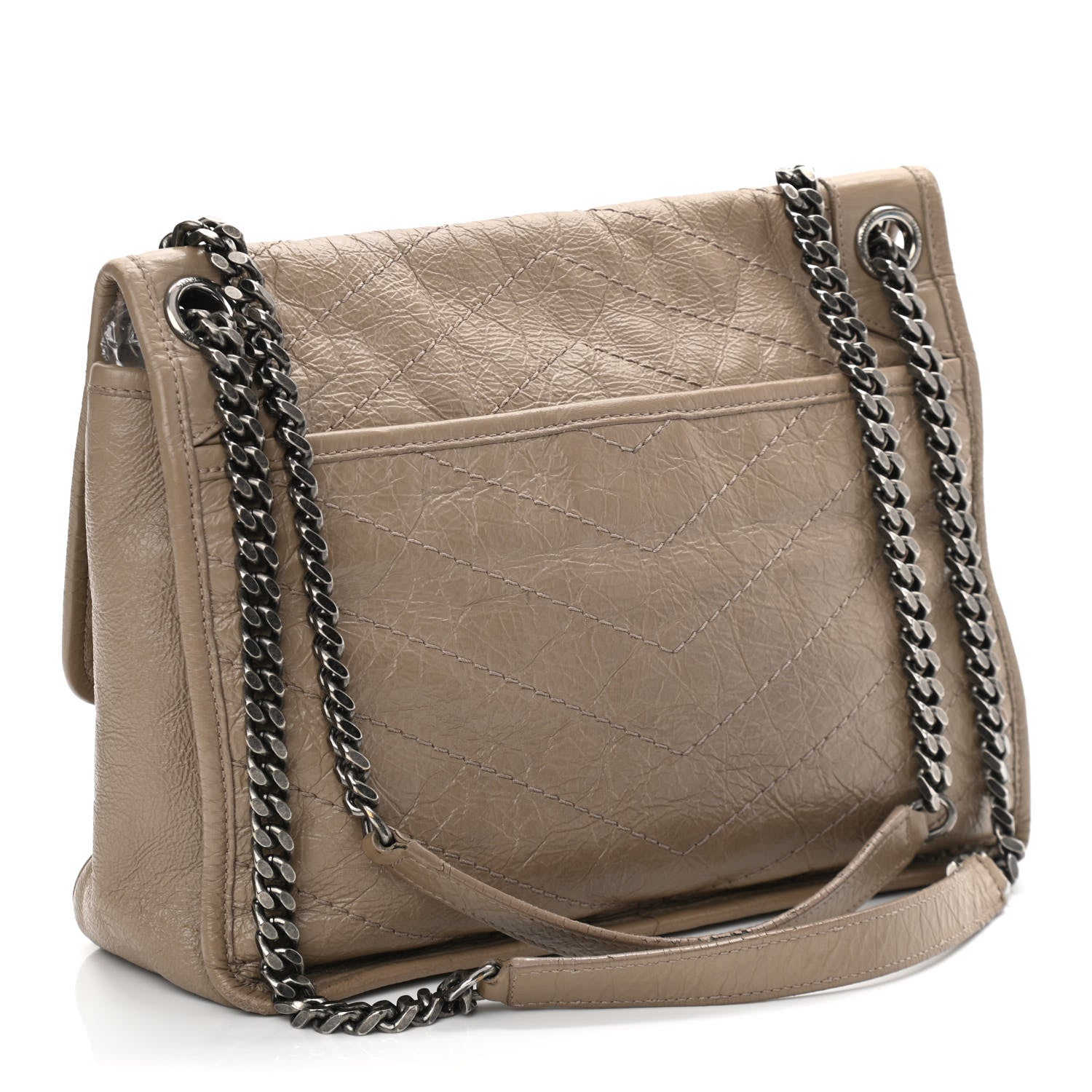 Saint Laurent Crinkled Calfskin Matelasse Monogram Medium Niki Chain Satchel Light Taupe 3 of 11