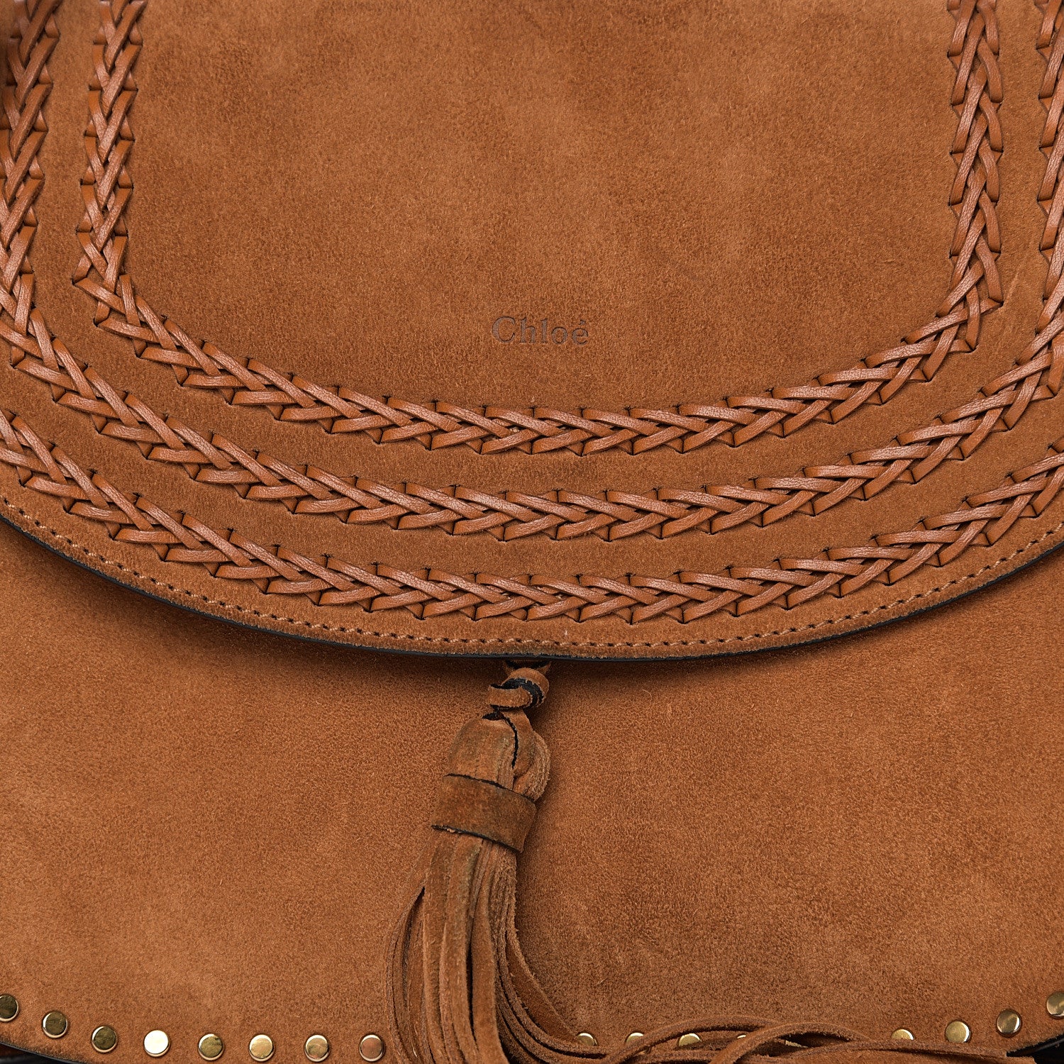 Chloe Suede Braided Medium Hudson Double Carry Shoulder Bag Caramel 8 of 8