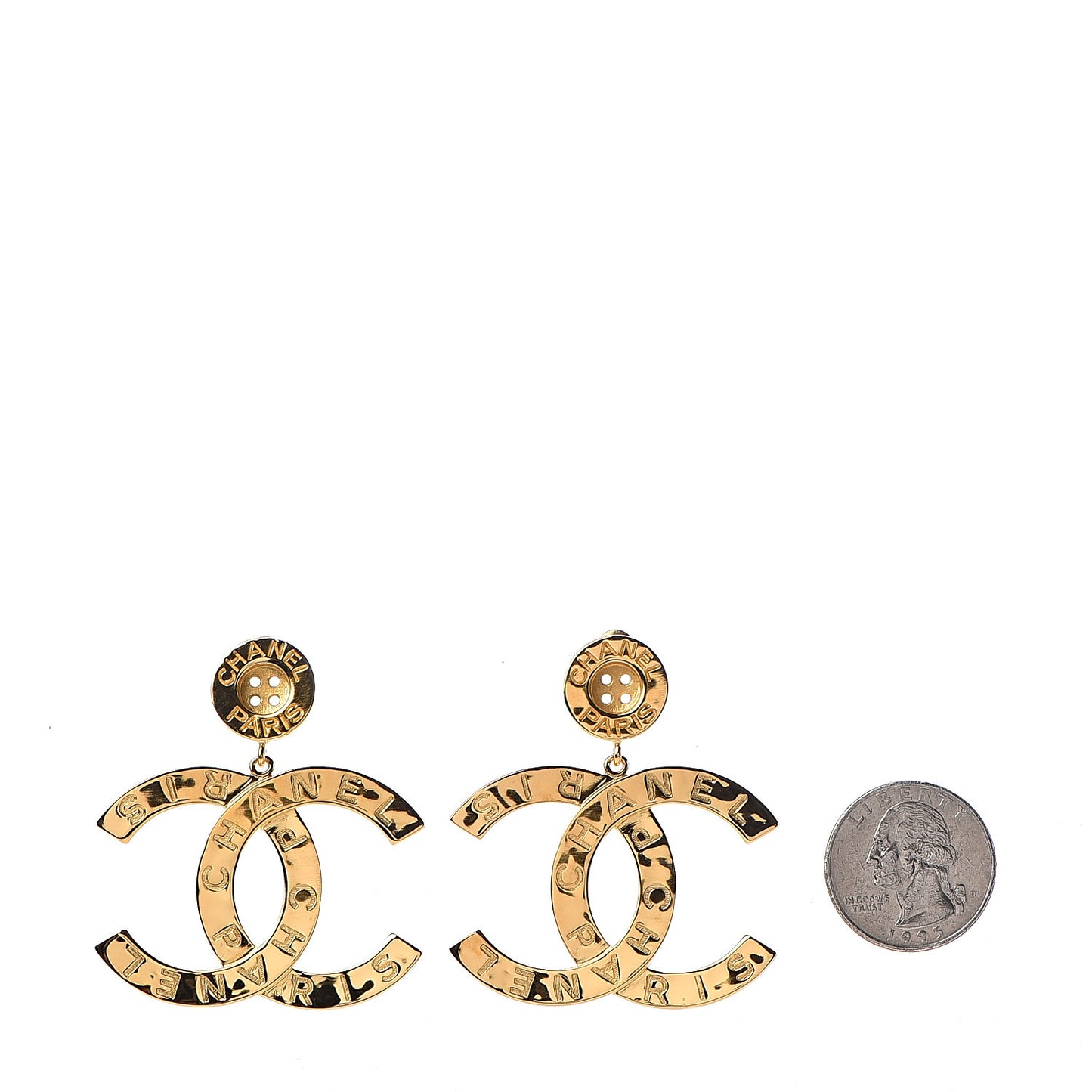 Metal Large Paris Button Earrings Gold