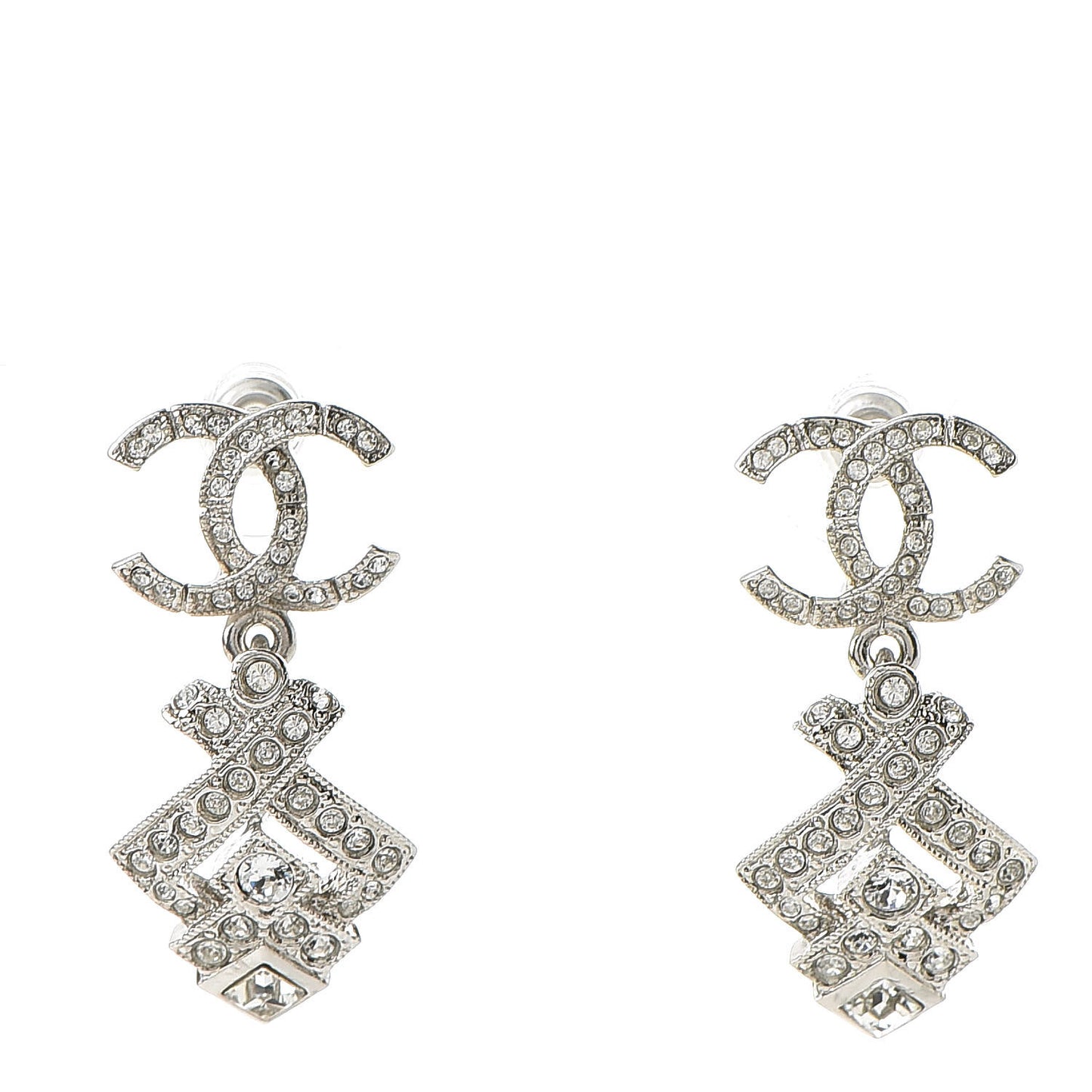 Crystal CC Drop Earrings Silver