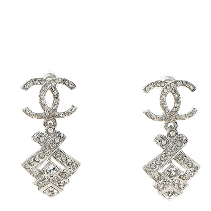 Chanel Crystal CC Drop Earrings Silver 1 of 5