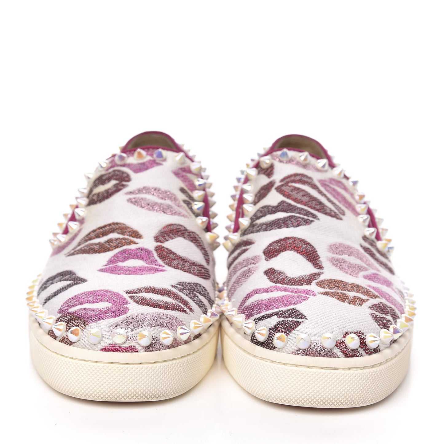 Metallic Fabric Lurex Lips Spikes Womens Pik Boat Flat Sneaker 35 White Multicolor