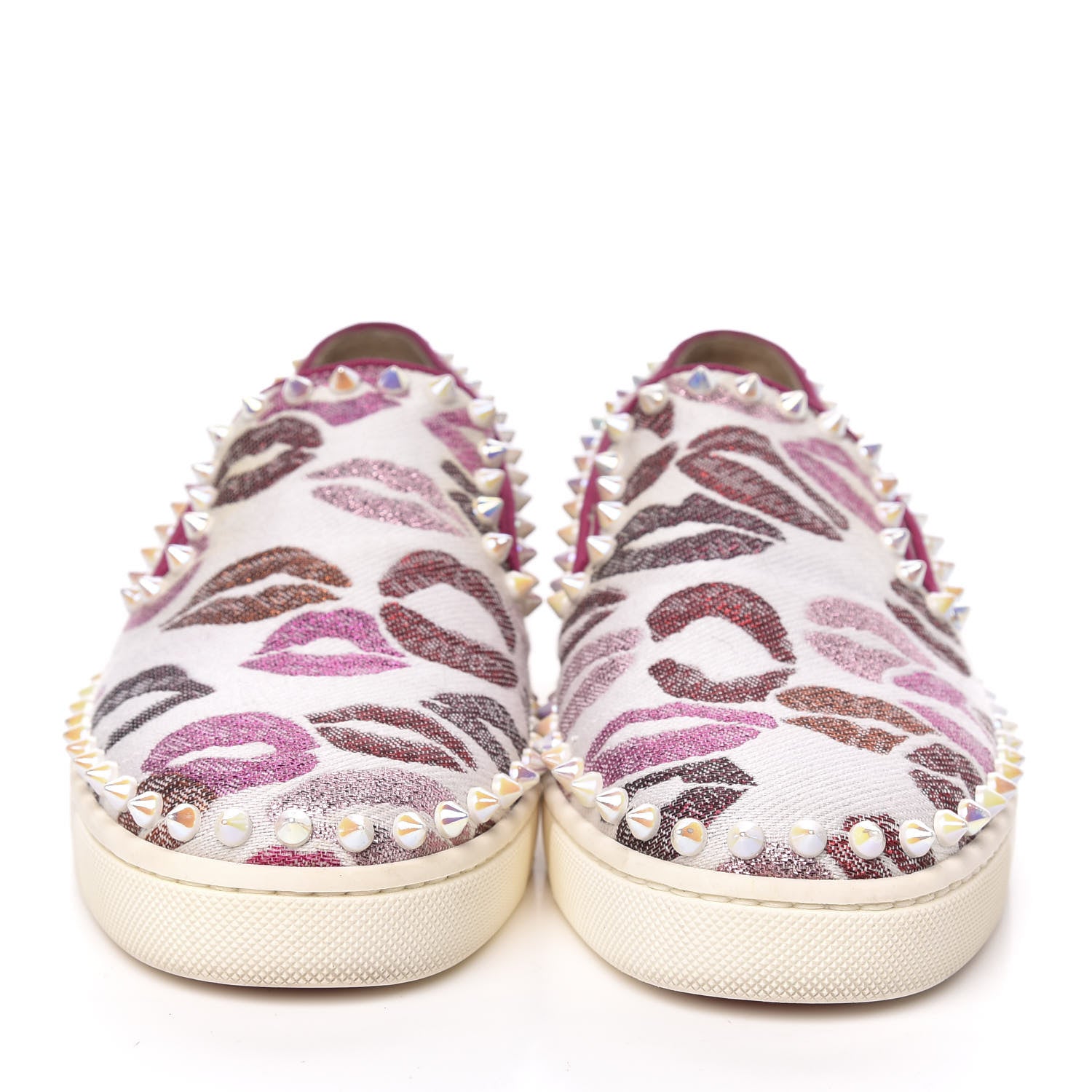 Christian Louboutin Metallic Fabric Lurex Lips Spikes Womens Pik Boat Flat Sneaker 35 White Multicolor 2 of 10