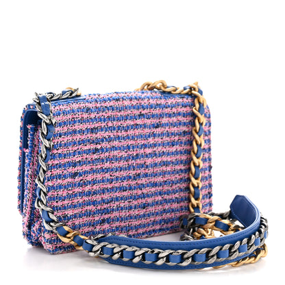 Chanel Tweed Quilted Chanel 19 Wallet On Chain WOC Blue Pink 3 of 14