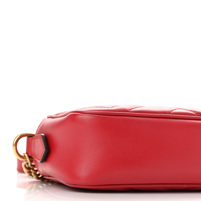 Gucci Calfskin Matelasse Mini GG Marmont Chain Shoulder Bag Hibiscus Red 9 of 14