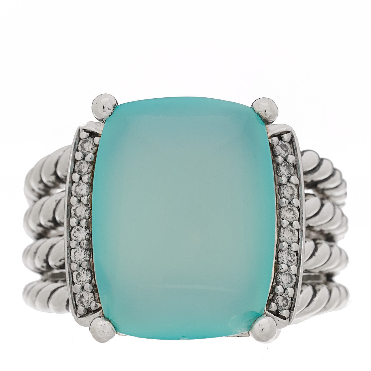 Sterling Silver Diamond Chalcedony 16mm Wheaton Ring 56 7.75