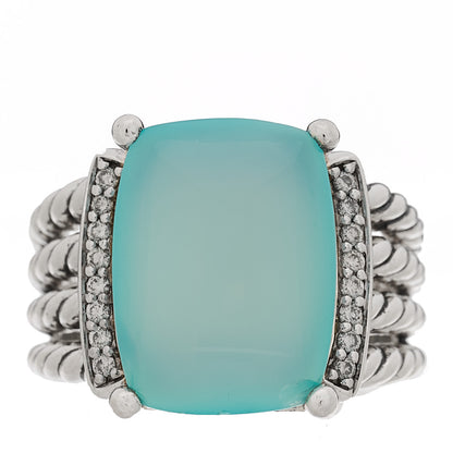 David Yurman Sterling Silver Diamond Chalcedony 16mm Wheaton Ring 56 7.75 1 of 5