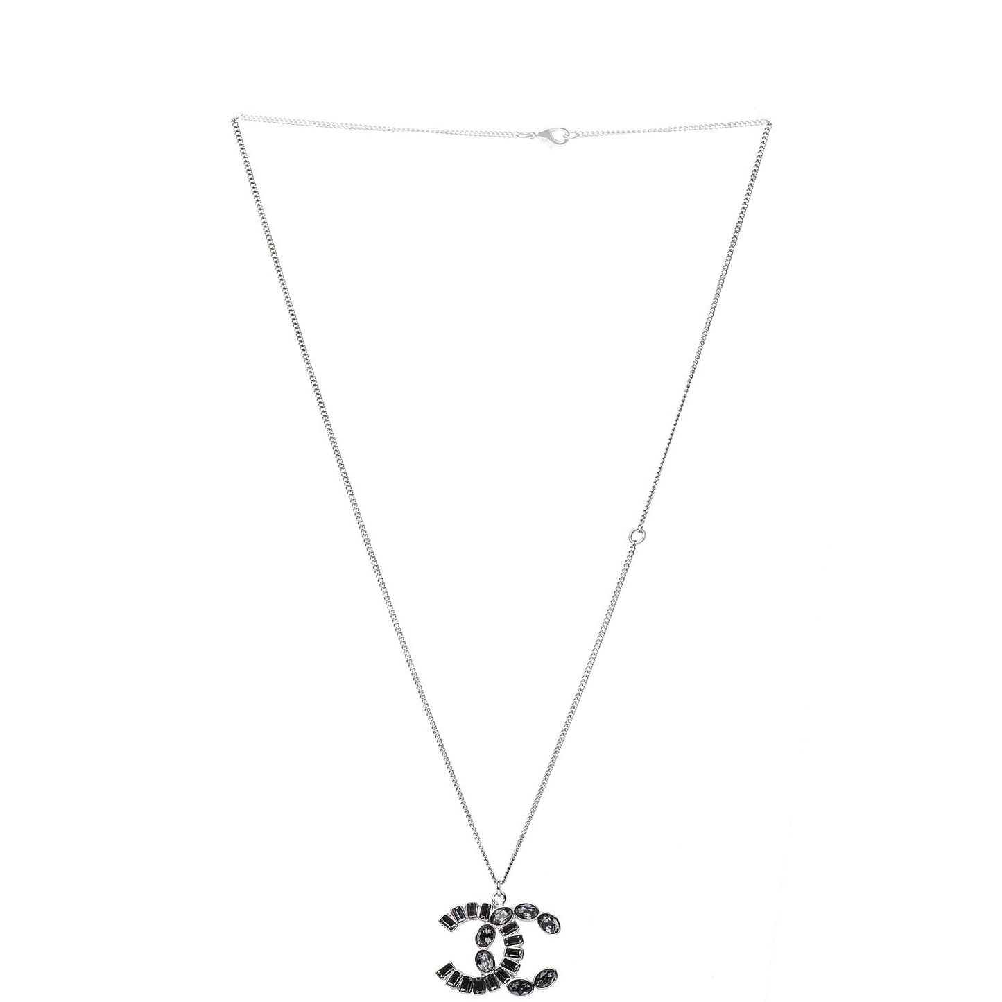 Baguette Crystal CC Pendant Necklace Silver