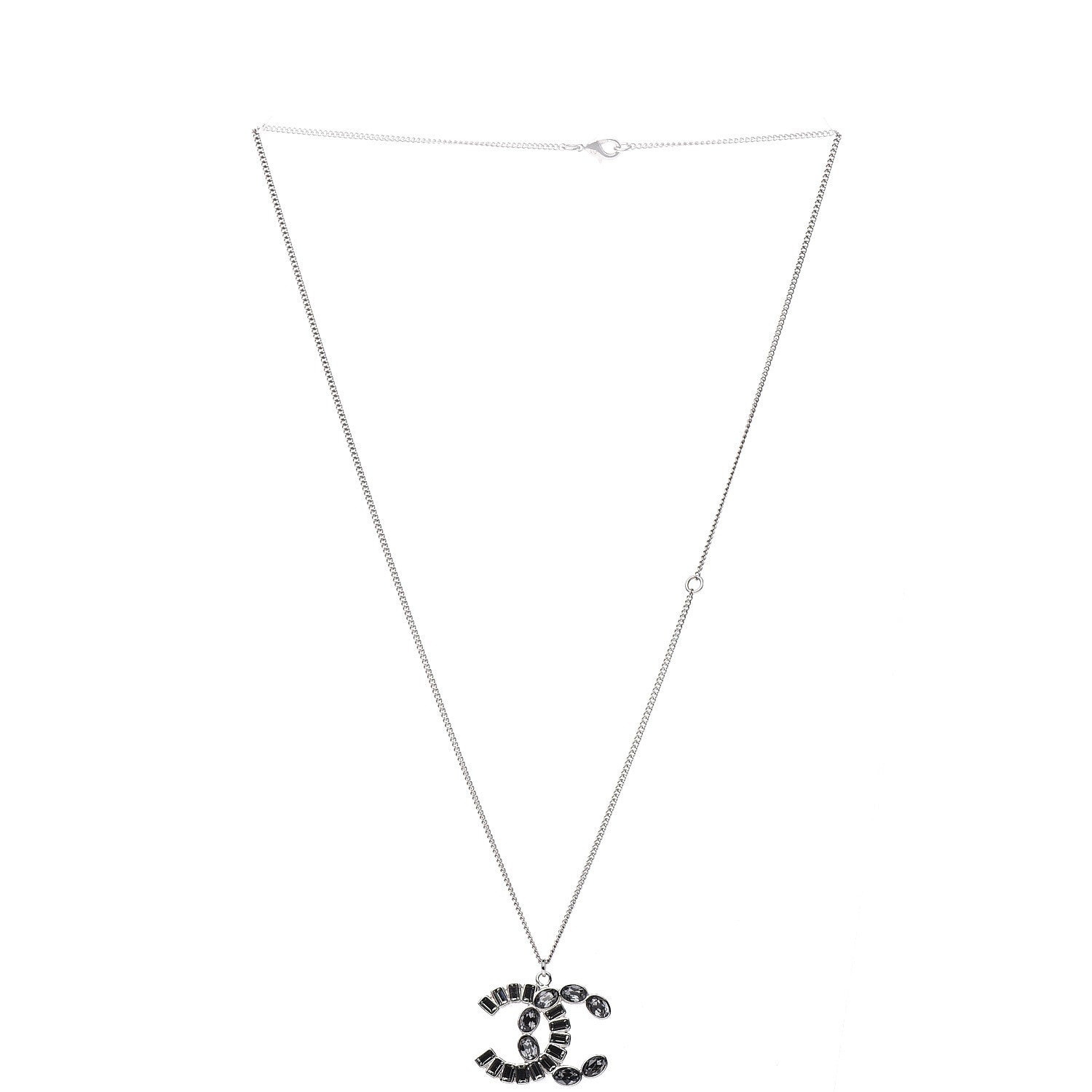 Chanel Baguette Crystal CC Pendant Necklace Silver 2 of 4