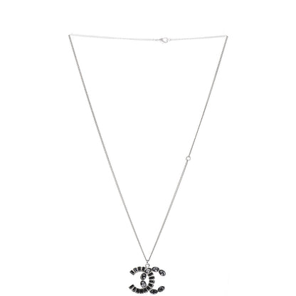 Chanel Baguette Crystal CC Pendant Necklace Silver 2 of 4