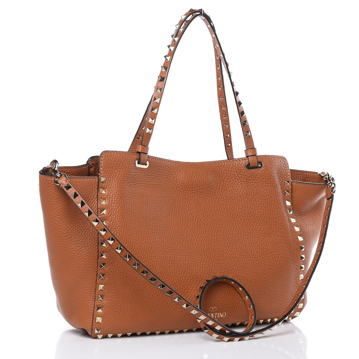Pebbled Calfskin Medium Rockstud Tote Light Cuir