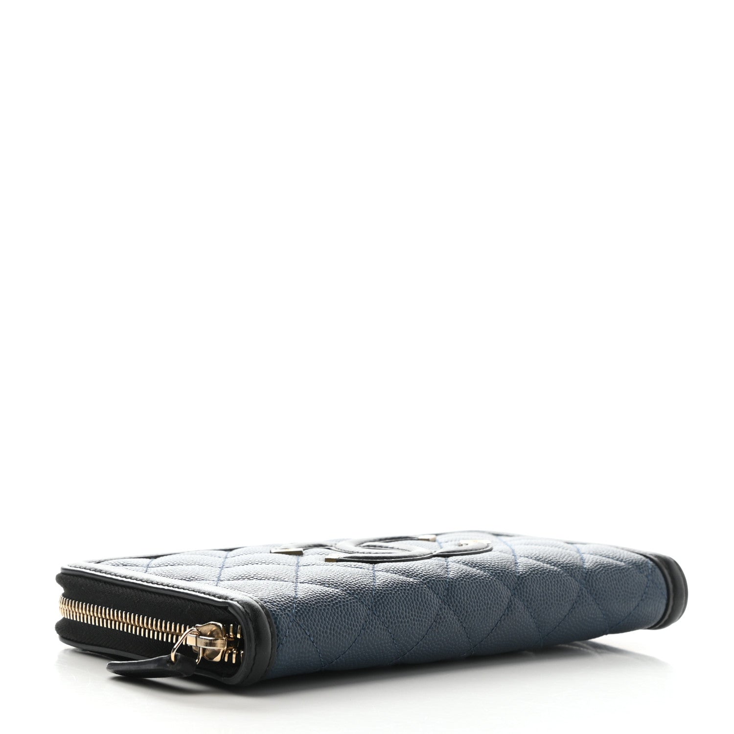 Chanel Caviar Quilted Filigree Zip Around Wallet Navy Black 4 of 9
