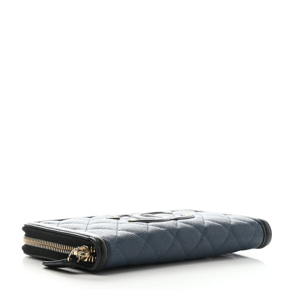 Chanel Caviar Quilted Filigree Zip Around Wallet Navy Black 4 of 9
