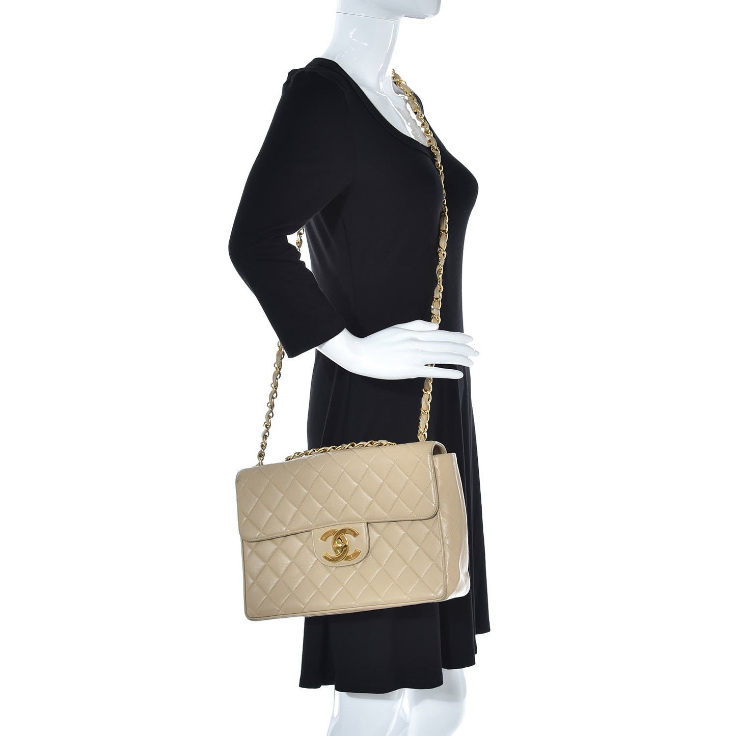Lambskin Quilted Jumbo Single Flap Light Beige