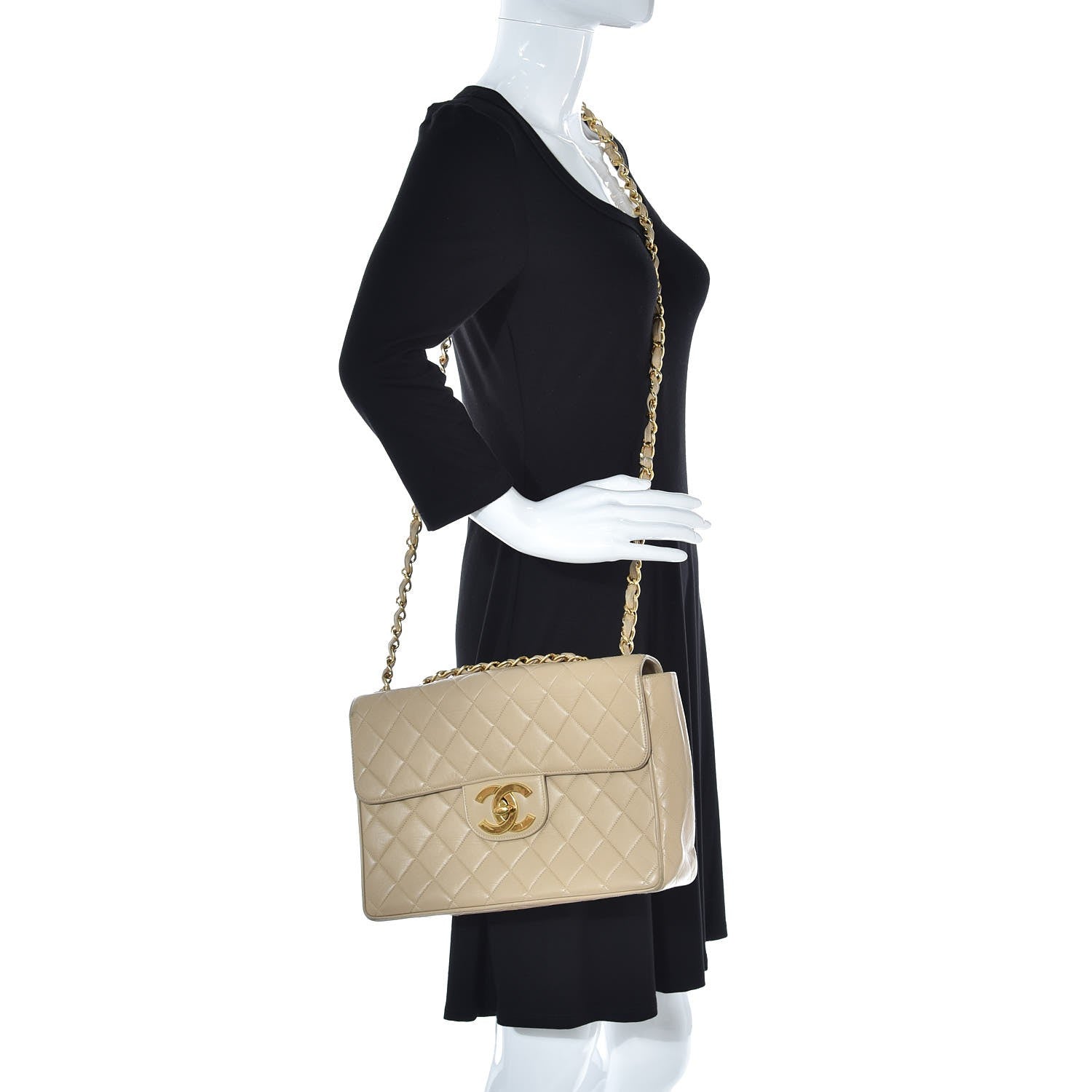 Chanel Lambskin Quilted Jumbo Single Flap Light Beige 2 of 13